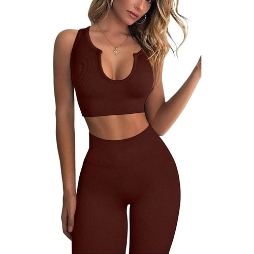 2-Piece Set: Ribbed Seamless Crop Tank High Waist Yoga Leggings